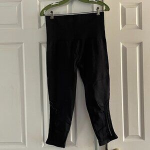 TEMA ATHLETICS black yoga pants / leggings fashion leggings -lacey accents - M/L